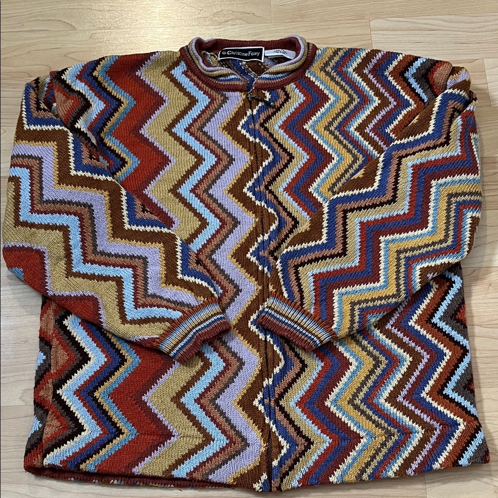 Zigzag Cardigan Full Zip Christine Foley Lightening Sweater Women's sz 2